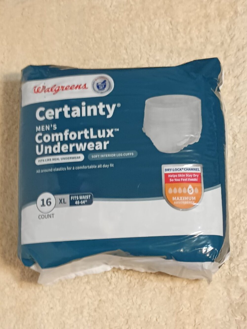 NEW & SEALED ~ Walgreens' Certainty Men's ComfortLux Underwear XL, 16 ct. pkg.